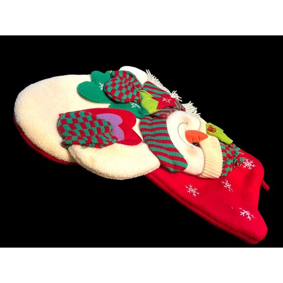 3D Christmas Stockings Set Of 2 Santa & Snowman Design With Festive Accents - Picture 6 of 6